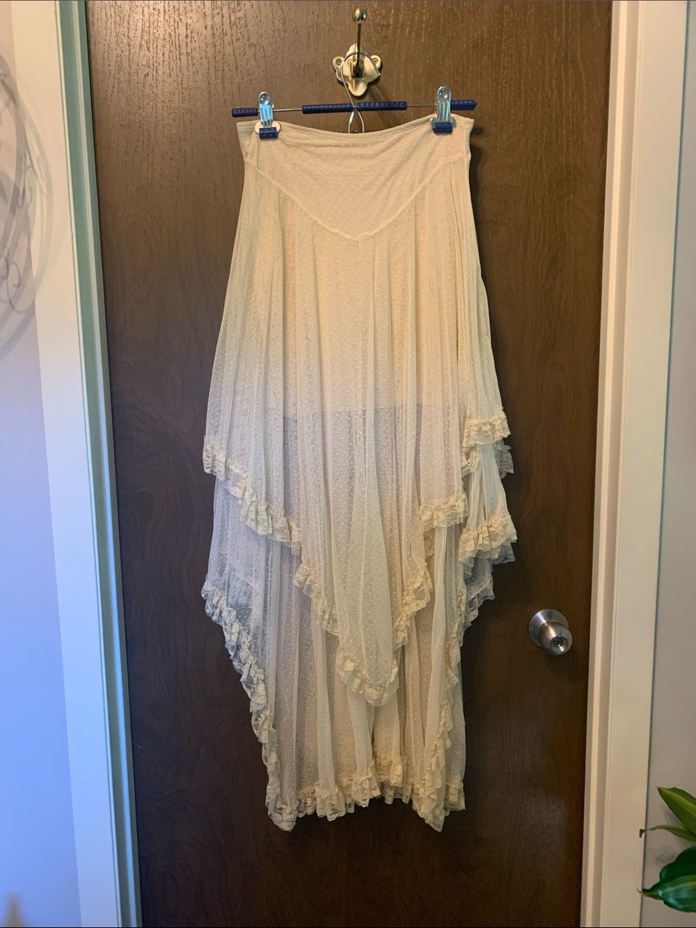 Free People Cream Layered High-Low Ruffle Skirt